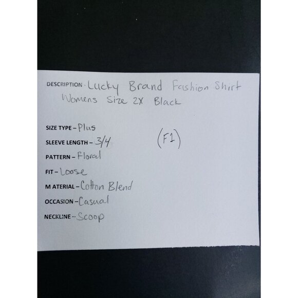 Lucky Brand Womens 2X Black & Beige Floral Print Cotton Blouse With 3/4 Sleeves - Picture 7 of 7